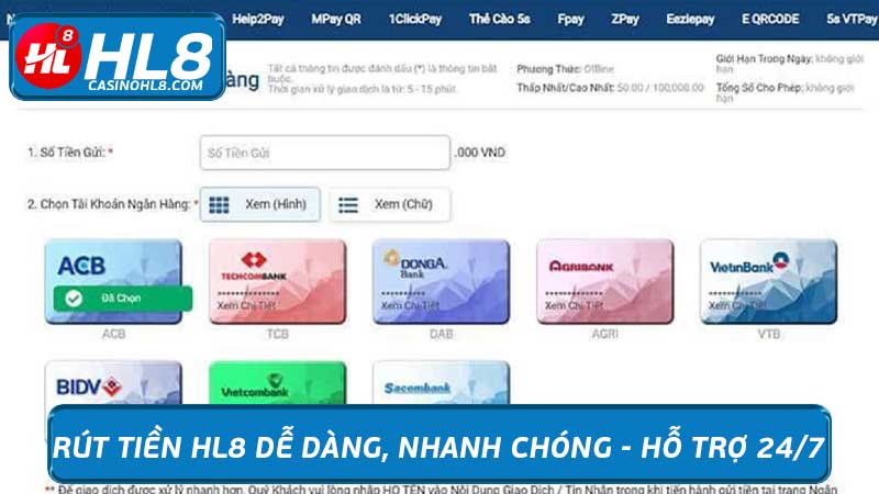 Rút tiền HL8 dễ dàng, nhanh chóng - Hỗ trợ 24/7